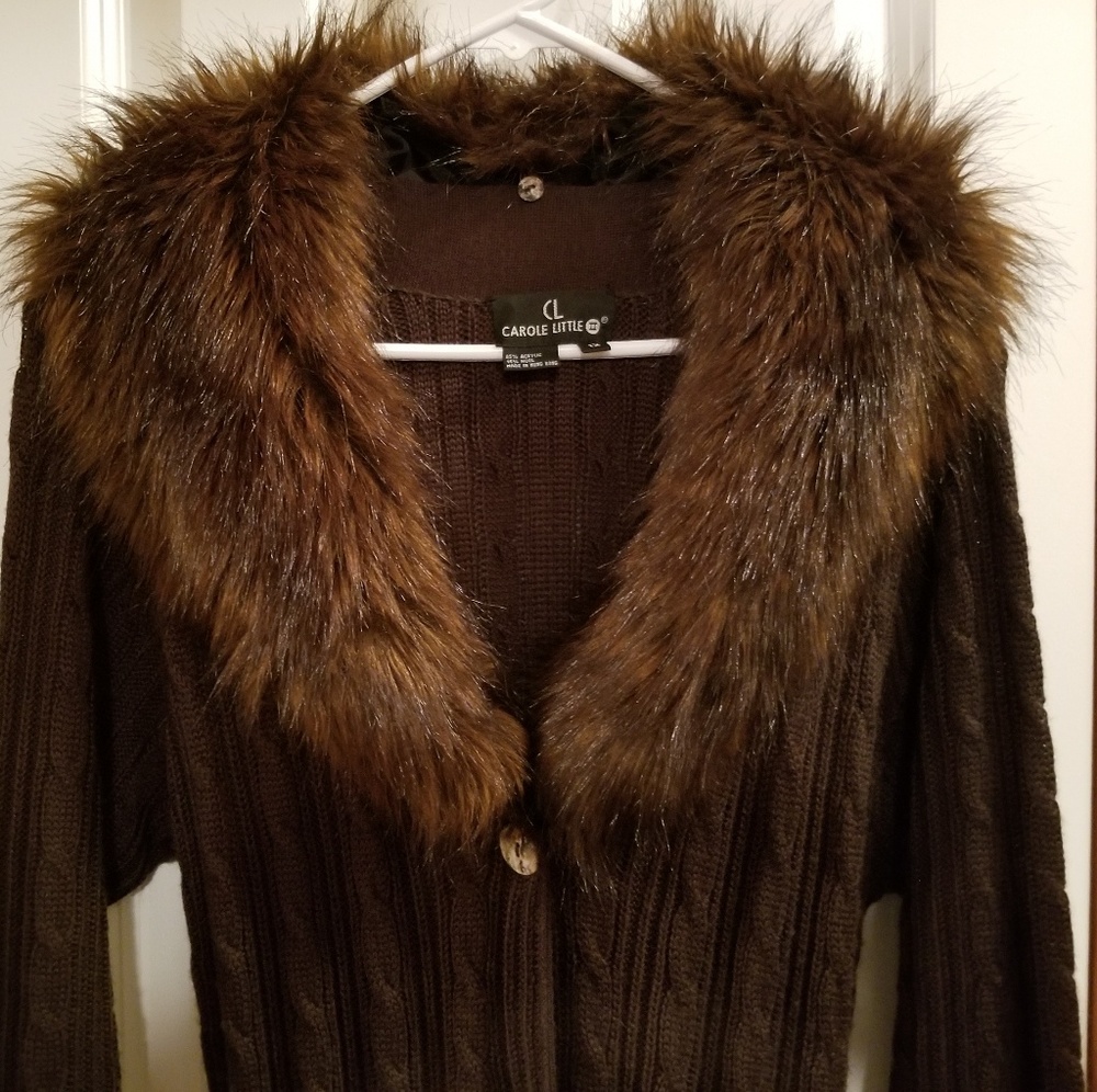 Long Sweater with Faux Fur Collar